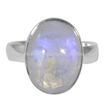 New Rainbow Moonstone Oval Shape Gemstone & 925 Silver Ring Plain Jewelry